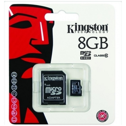 Paměťová karta Kingston microSDHC 8GB class 10 s adapterem SD