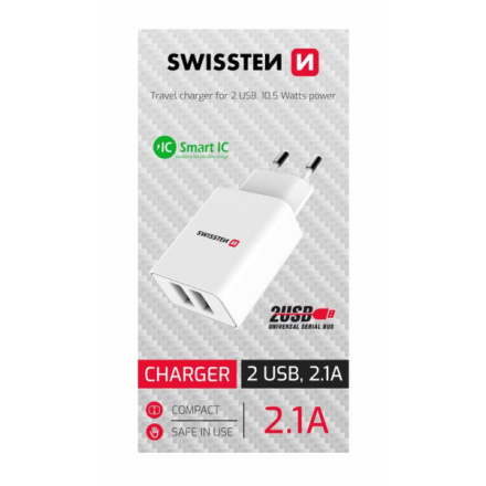 Swissten síťový adaptér Smart IC 2x USB 2,1A power bílý 22034000BOX