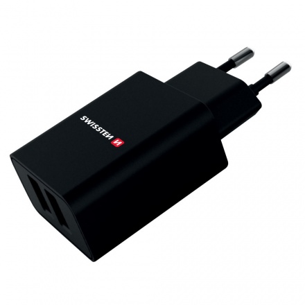 SWISSTEN SÍŤOVÝ ADAPTÉR SMART IC, CE 2x USB 2,1 A POWER ČERNÝ + DATOVÝ KABEL SWISSTEN USB / MICRO USB 1,2 M ČERNÝ (22052000) černá 22052000