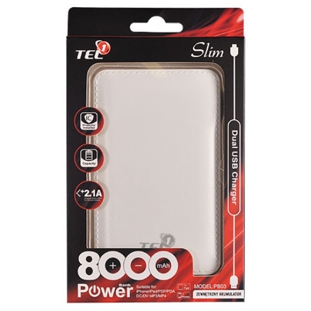 Power Banka Tel1 Slim 8000mAh bílá 42656