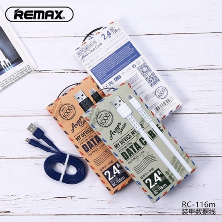 REMAX USB datový Kabel - Armor RC-116m - Micro USB, 1 m, Modrá