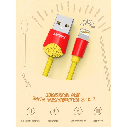 REMAX USB datový Kabel - Chips RC-114i - Iphone 5/SE/6/6S/7/8/X Lightning, 1 m, Žlutá