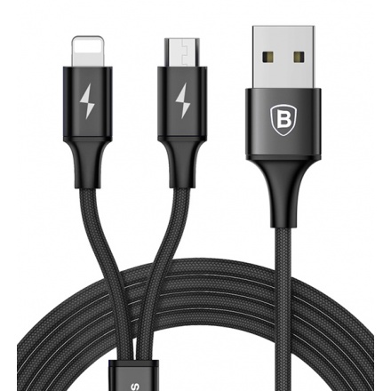 Baseus Usb Kabel Rapid 2v1 Micro Ligtning 3A 1.2 m (CAML-SU01) černý