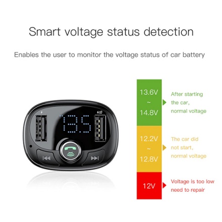 Baseus - FM Vysílač Bluetooth MP3 - nabíječka 2xUSB (CCALL-TM01) Černý