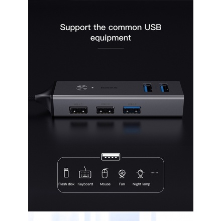 Baseus Adaptér Cube USB-USB3.0 - 3 USB2.0 - 2 HUB (CAHUB-C0G) tmavě šedá