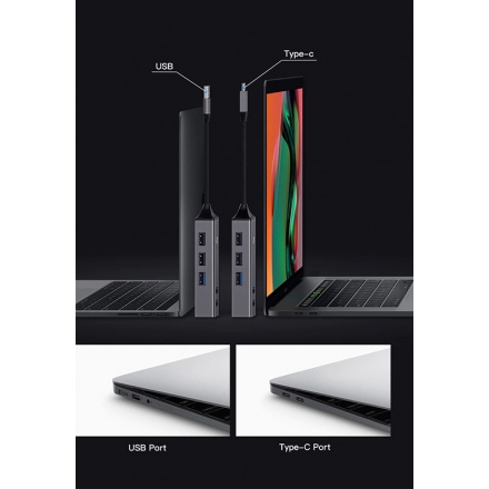 Baseus Adaptér Cube Typ-C USB3.0 - 3 USB2.0 - 2 HUB (CAHUB-D0G) tmavě šedá