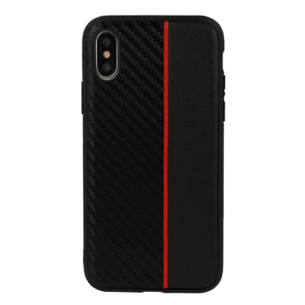 Pouzdro MOTO CARBON Case Samsung Galaxy A5 A530 2018 / A8 2018 Černá s červeným pruhem 55346