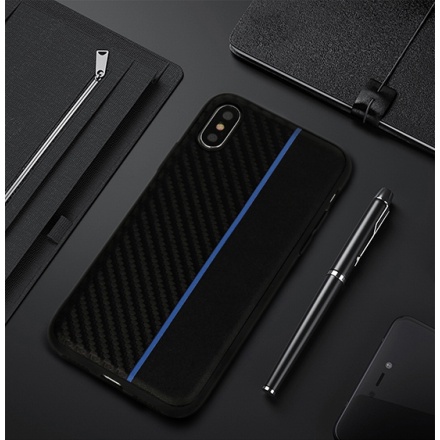 Pouzdro MOTO CARBON Case Samsung Galaxy A5 A530 2018 / A8 2018 Černá s modrým pruhem 55347