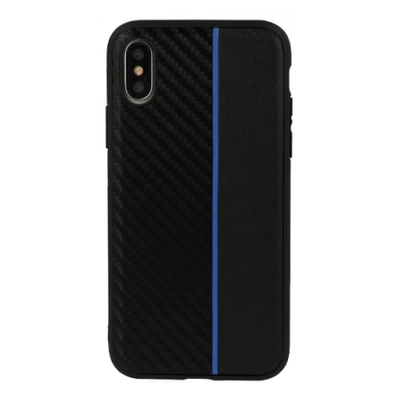Pouzdro MOTO CARBON Case Samsung J415 Galaxy J4 Plus Černé s modrým páskem 55359