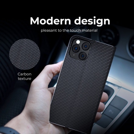 Pouzdro Vennus Book CARBON s kovovým rámem Xiaomi Redmi 9T/Poco M3 černá 3303396989