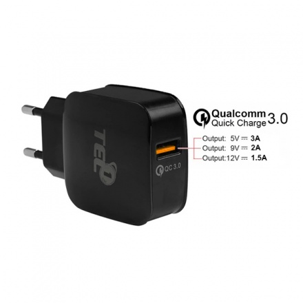 Nabíječka do sítě TEL1 USB 3A Quick Charge 3.0 černá 5900217283492