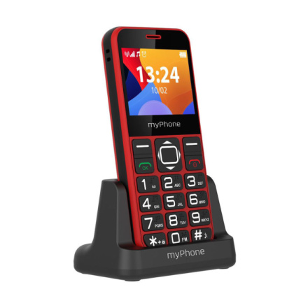 Tlačítkový mobilní telefon myPhone Halo 3 Senior s nabíjecím stojánkem, červená