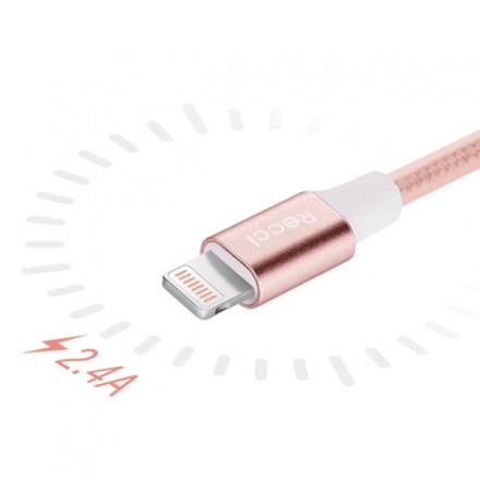 Recci USB kabel RCS-H120 3v1 Micro USB + 2x bleskové rychlé nabíjení 1,2 metru - růžová