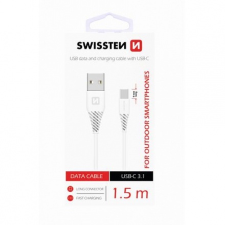 Swissten datový kabel USB-C 1,5m / 9mm bilý 71504402