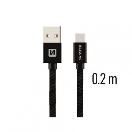 SWISSTEN TEXTILE datový kabel USB - (USB TYP C) 0.2m černá