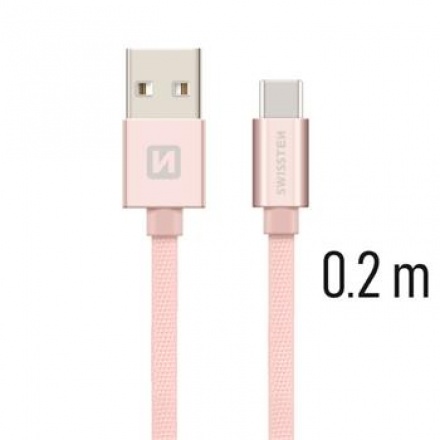 SWISSTEN TEXTILE datový kabel USB - (USB TYP C) 0.2m rose gold