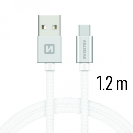 SWISSTEN TEXTILE datový kabel USB - (USB TYP C) 1.2m stříbrná 71521203
