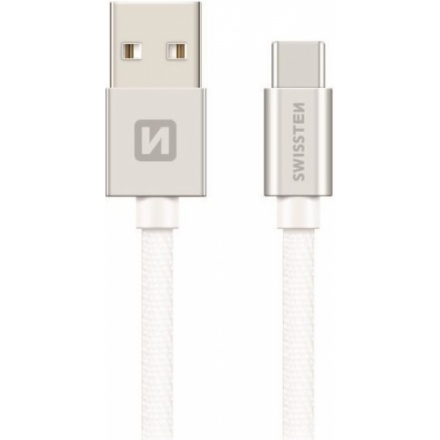 SWISSTEN TEXTILE datový kabel USB - (USB TYP C) 2m stříbrná 71521303