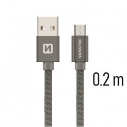 SWISSTEN TEXTILE datový kabel USB - micro USB 0.2m šedá