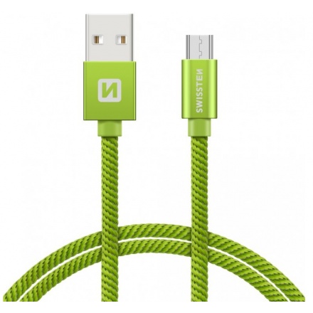 SWISSTEN TEXTILE datový kabel USB - micro USB 1.2m zelená