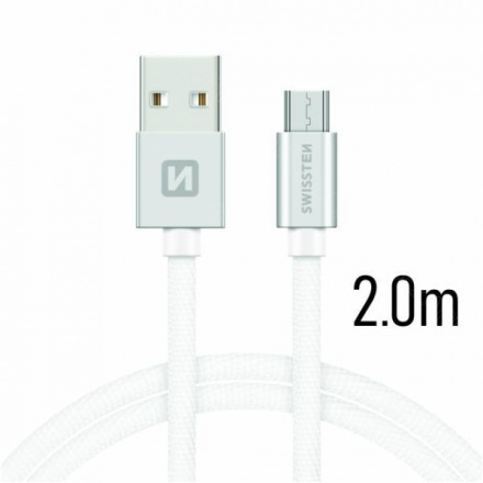 SWISSTEN TEXTILE datový kabel USB - micro USB 2m stříbrná 71522303