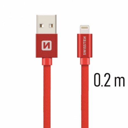 SWISSTEN TEXTILE datový kabel USB - (LIGHTNING) 0.2m červená 71523106