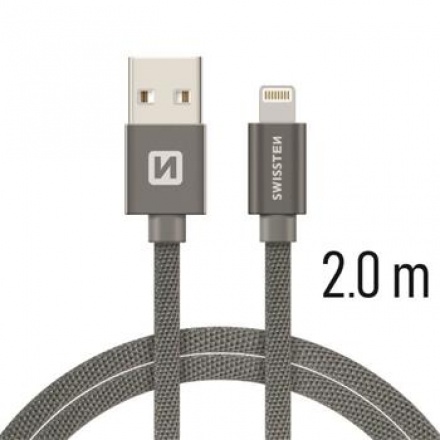 SWISSTEN TEXTILE datový kabel USB - (LIGHTNING) 2m šedá