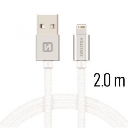 SWISSTEN TEXTILE datový kabel USB - (LIGHTNING) 2m stříbrná 71523303