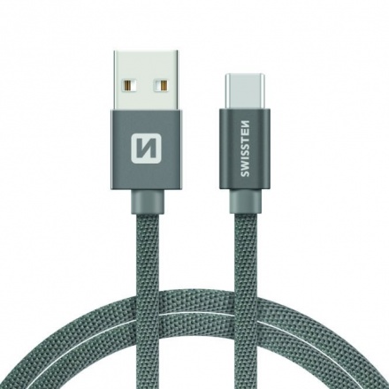SWISSTEN TEXTILE datový kabel USB - (USB TYP C) 2m šedá