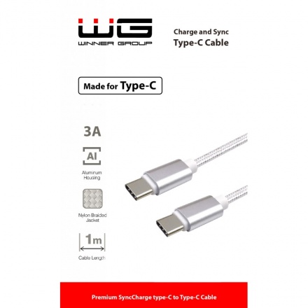 Datový kabel Type C-Type C/1m/nylon braided/3A (Bílý) 8591194093128