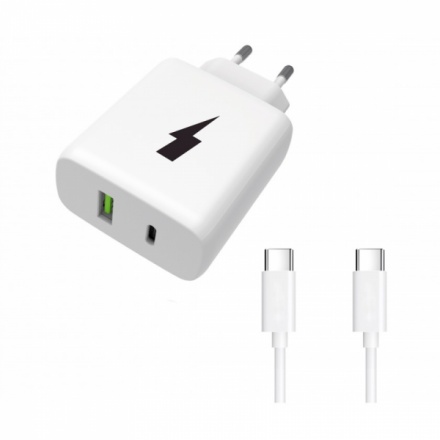 Síťová nabíječka WINNER 2xUSB/25W USB-C PD3.0/PPS/QC4+ 18W - 1m Type C to C kabel (Bílá) 0591194105166