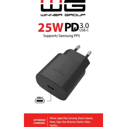 WINNER nabíječka do sítě USB-C 25W PD ČERNÁ 11637