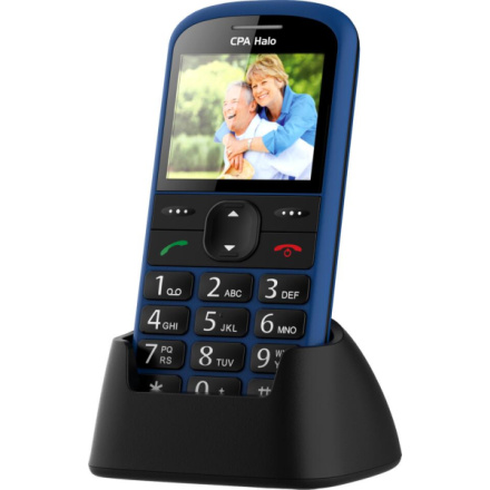 Tlačítkový telefon CPA Halo 21 Senior, modrý s nabíjecím stojánkem TELMY1021BL