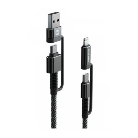 Kabel Swissten Kevlar 4v1, USB-C/USB, USB-C/Lightning, 1,5 m (74501101) antracitový