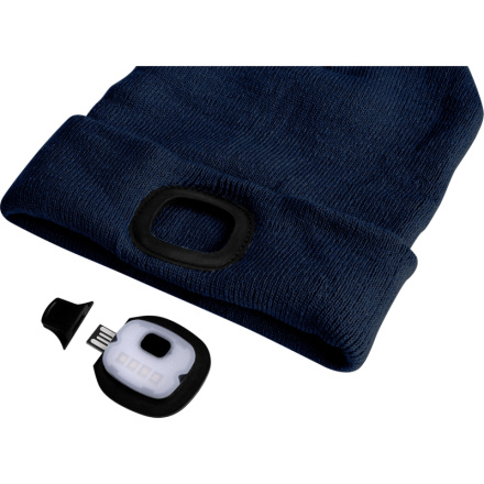čepice s čelovkou 4x25lm, USB nabíjení, tmavě modrá, ECONOMY, univerzální velikost, 100% acryl 43456