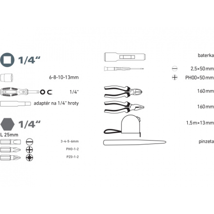 sada nářadí 24ks, 1/4" 6595
