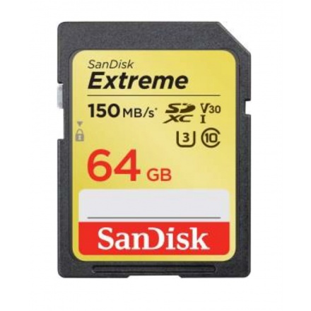SanDisk Extreme SDXC 64GB 150MB/s V30 UHS-I U3, SDSDXV6-064G-GNCIN
