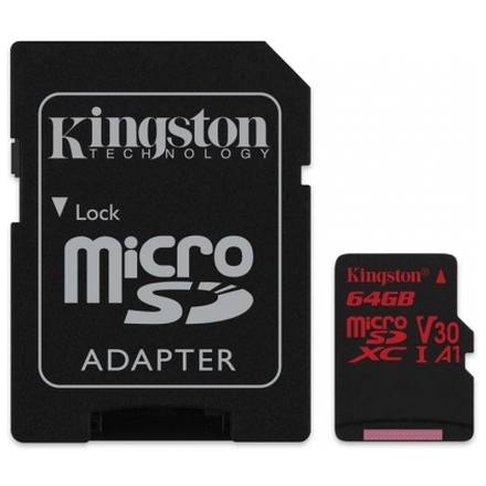 64GB microSDXC Kingston Canvas React  U3 100R/80W V30 A1 + SD adapter, SDCR/64GB