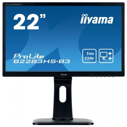 22" iiyama B2283HS-B3 - TN,FullHD,1ms,250cd/m2, 1000:1,16:9,VGA,HDMI,DP,repro,výškov.nast.,pivot, B2283HS-B3