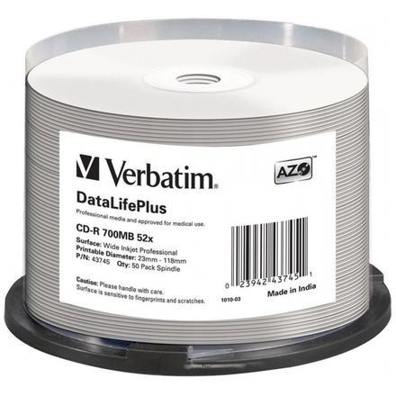 VERBATIM CD-R(50-Pack)Spindle/Print/52x/700MB/NoID, 43745