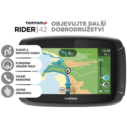 TomTom Rider 42 CE19 pro motocykly, LIFETIME mapy + dárek Fotbalové křeslo ZDARMA, 1GE0.029.20