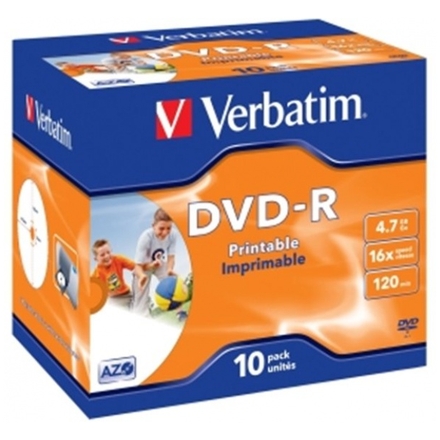 VERBATIM DVD-R (10-pack)Printable/16x/4.7GB/Jewel, 43521