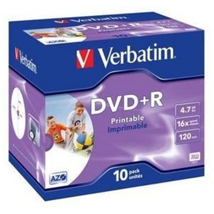 VERBATIM DVD+R (10-pack)Printable/16x/4.7GB/Jewel, 43508