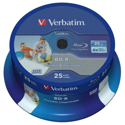 VERBATIM BD-R SL(25-Pack)Spindl/6x/25GB/Printable, 43811