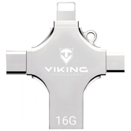 VIKING USB FLASH DISK 16G, 4v1 S KONCOVKOU APPLE LIGHTNING, USB-C, MICRO USB, USB-A, VUF16GBS
