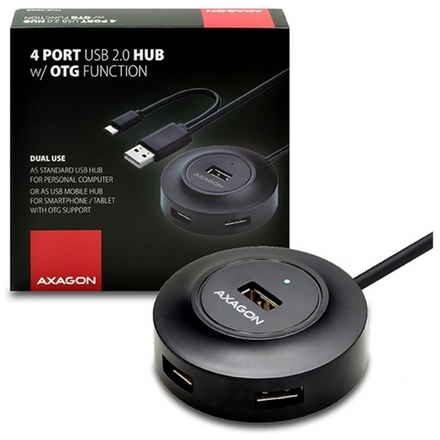 AXAGON HUE-X6GB, 4x USB2.0 hub, 80cm kabel + micro USB OTG, černý, HUE-X6GB