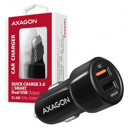 AXAGON PWC-QC5, QUICK a SMART nabíječka do auta, 2x port QC3.0/AFC/FCP + 5V-2.6A, 31.5W, PWC-QC5