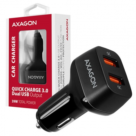 AXAGON PWC-DQC dual QUICK nabíječka do auta 39W, 2x USB-A port QC3.0/AFC/FCP/PE+/SMART, PWC-DQC - neoriginální