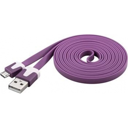 PremiumCord Kabel microUSB 2.0, A-B, plochý, fialový, ku2m2fp3