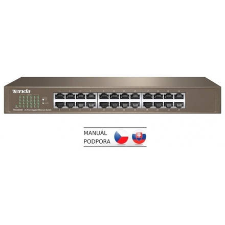 Tenda TEG1024D 24x Gigabit Switch, Fanless-bez ventilátorů, Rackmount, ochrana proti přepětí, TEG1024D